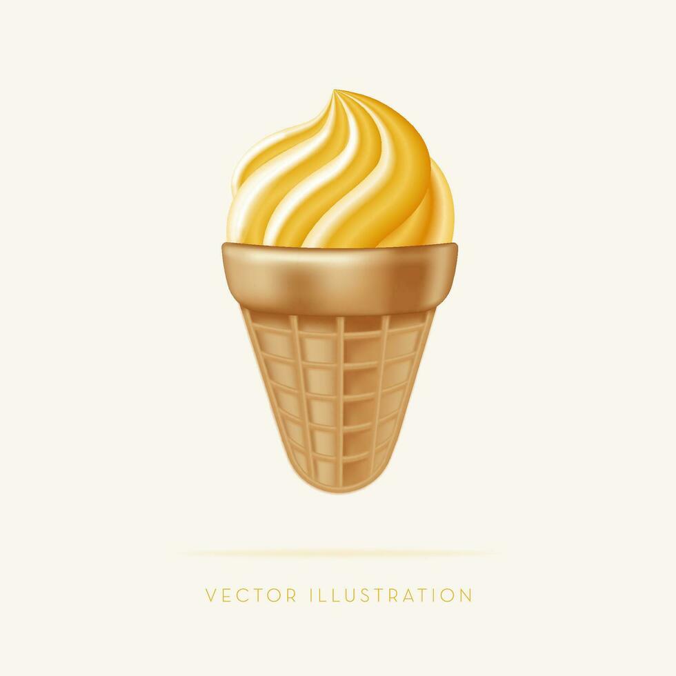 3d Gelb Eis Sahne Zapfen. Vektor Illustration im Karikatur minimal 3d Stil