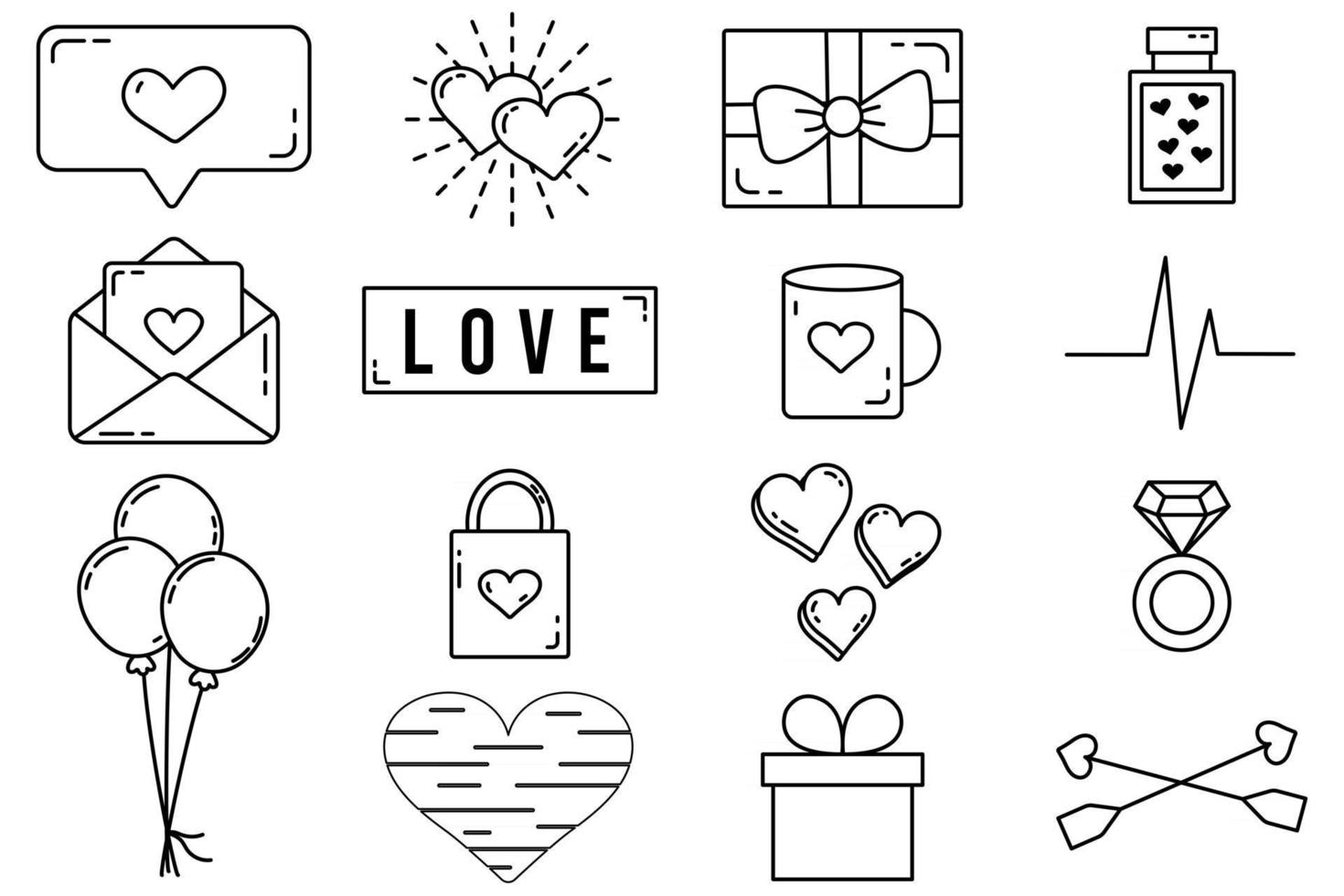 Eine Reihe von bearbeitbaren Vektorelementen Valentinstag-Sammlung mit bearbeitbaren Strich isolierten Symbolen auf weißem Hintergrund vektor