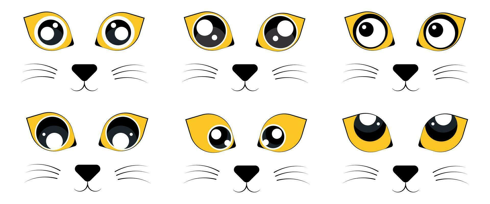 ein Sammlung von Karikatur Katze Gesichter. komisch Tier Emotionen im Karikatur Stil. Vektor Illustration auf ein Weiß Hintergrund.