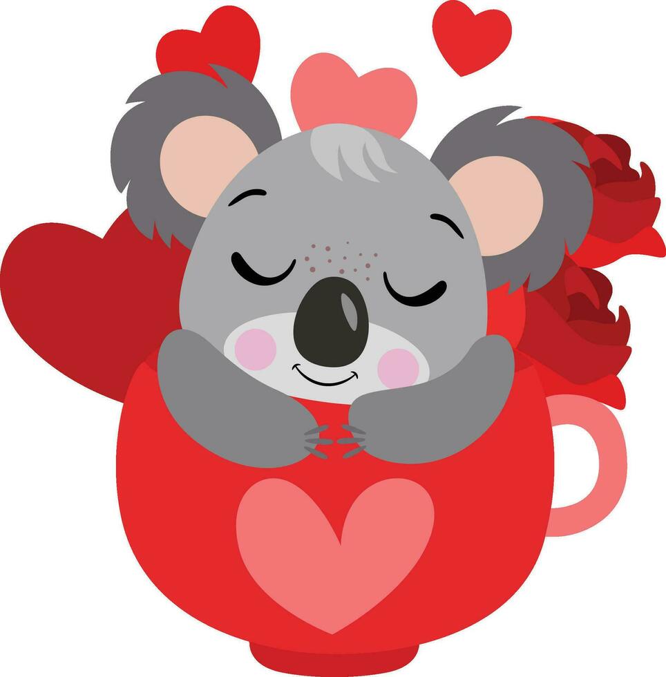 söt valentine koala inuti röd kärlek kopp vektor