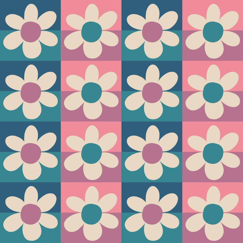 ästhetische zeitgenössische druckbare retro groovy blumen nahtloses muster. dekorativer Hippie naiver 60er, 70er Jahre Vintage Boho Hintergrund im minimalistischen Stil für Stoff, Tapete oder Verpackung vektor