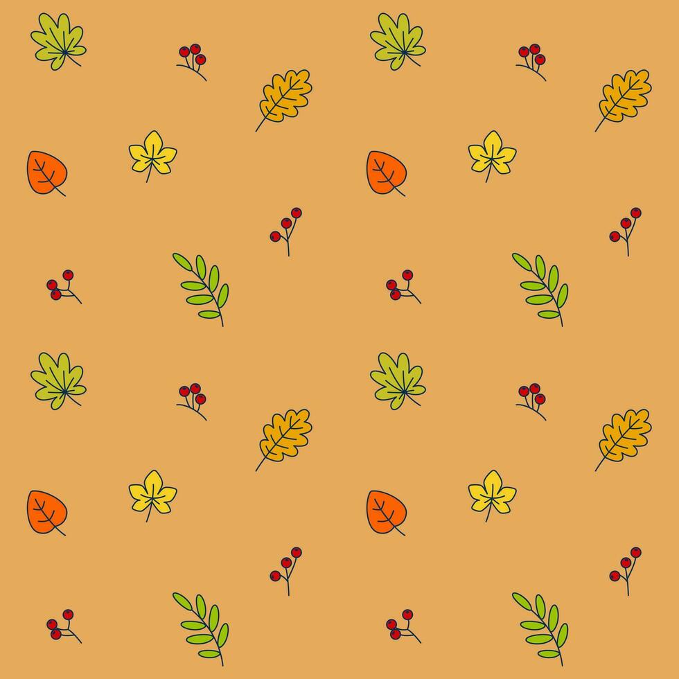 fallen Blätter und Eberesche Geäst. Vektor nahtlos Muster abbilden Herbst Blätter und Eberesche Geäst, Erfassen das Wesen von das fallen Jahreszeit im ein beschwingt und fesselnd Design.