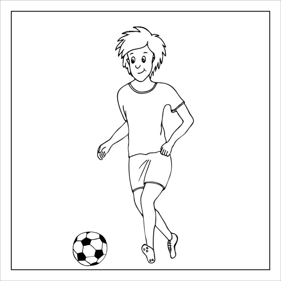 fotbollsspelare. vektor ritad för hand klotter illustration. pojke med en boll.