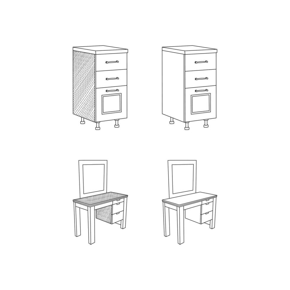 uppsättning av tabell ikon möbel linje konst vektor, minimalistisk illustration design vektor