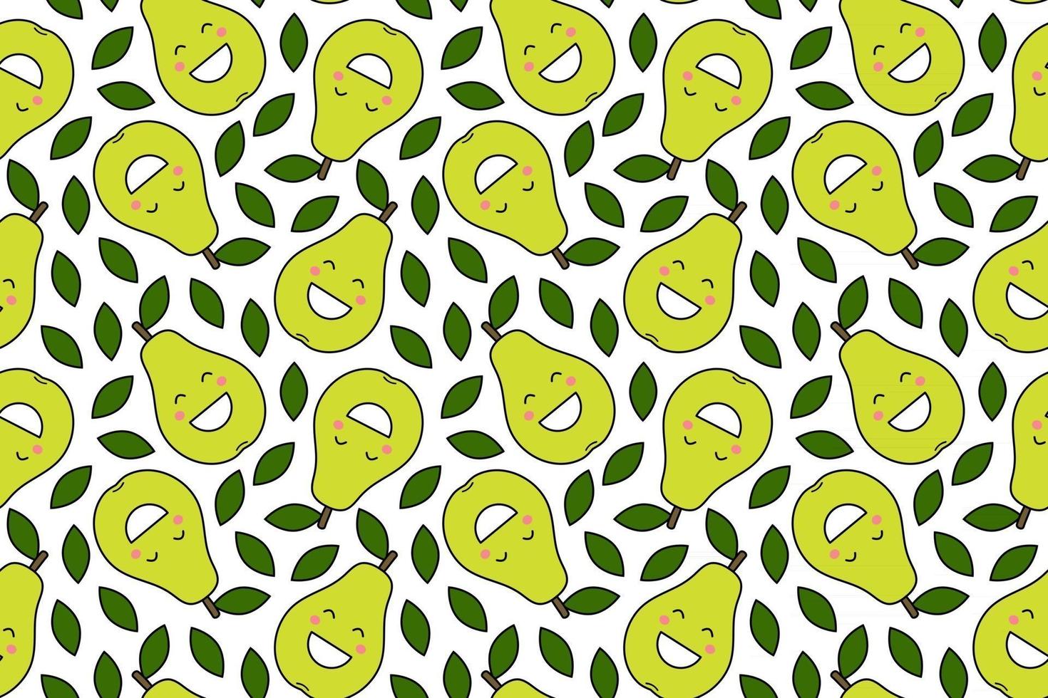 glada kawaii frukter utskrifter för barn söta sömlösa mönster med smiley päron i tecknad stil vektor
