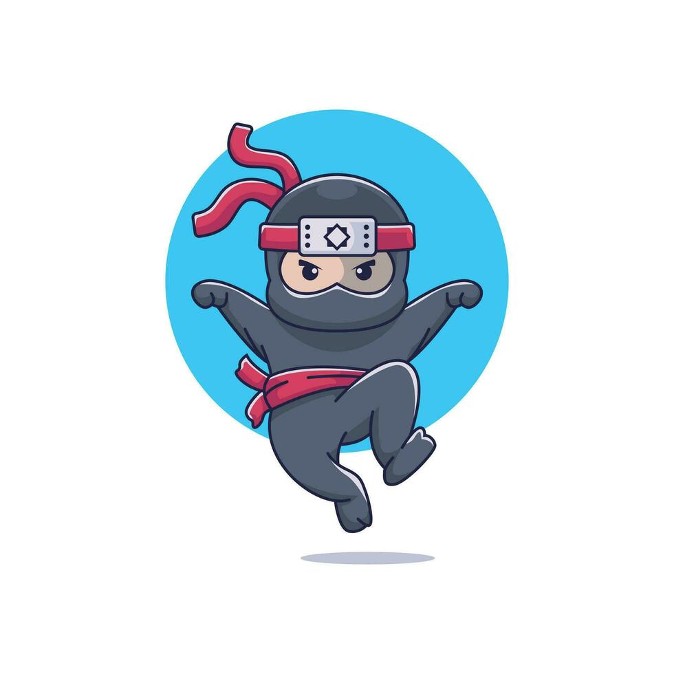 Ninja Charakter fliegend Pose Logo Design. vektor