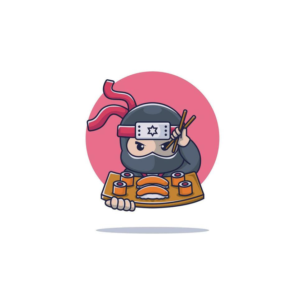 Ninja Sushi Charakter Logo Design. vektor