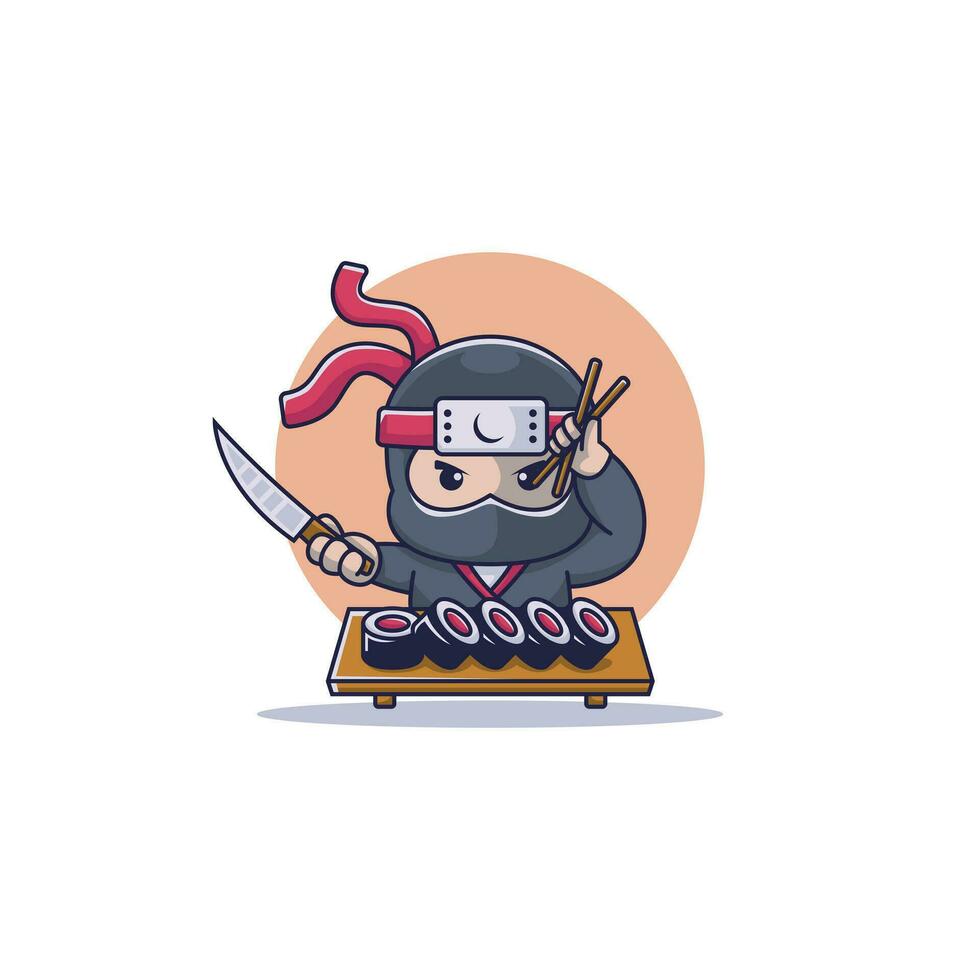 Ninja Essen Charakter Logo Design. vektor