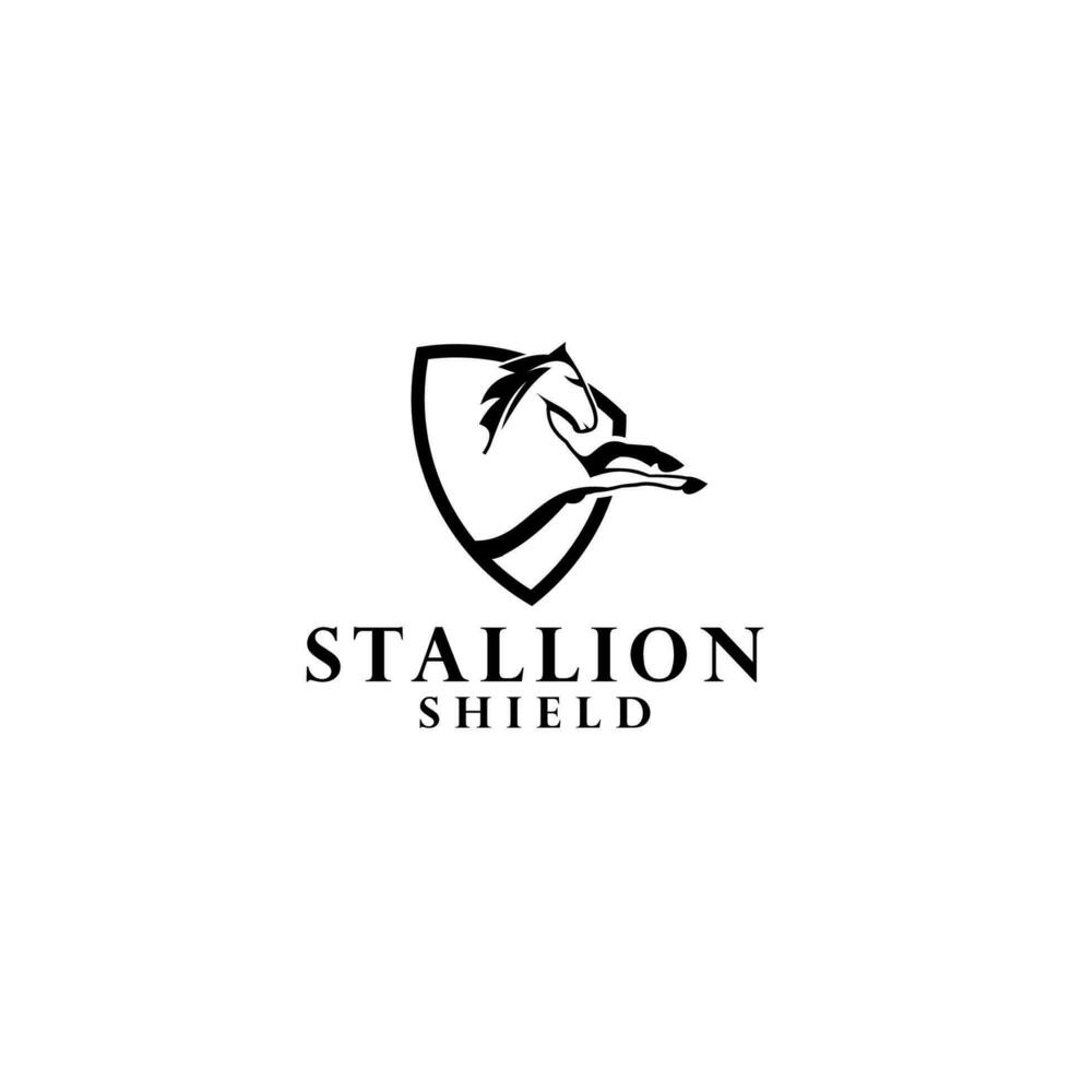 Hengst Pferd Schild Logo Design Vektor