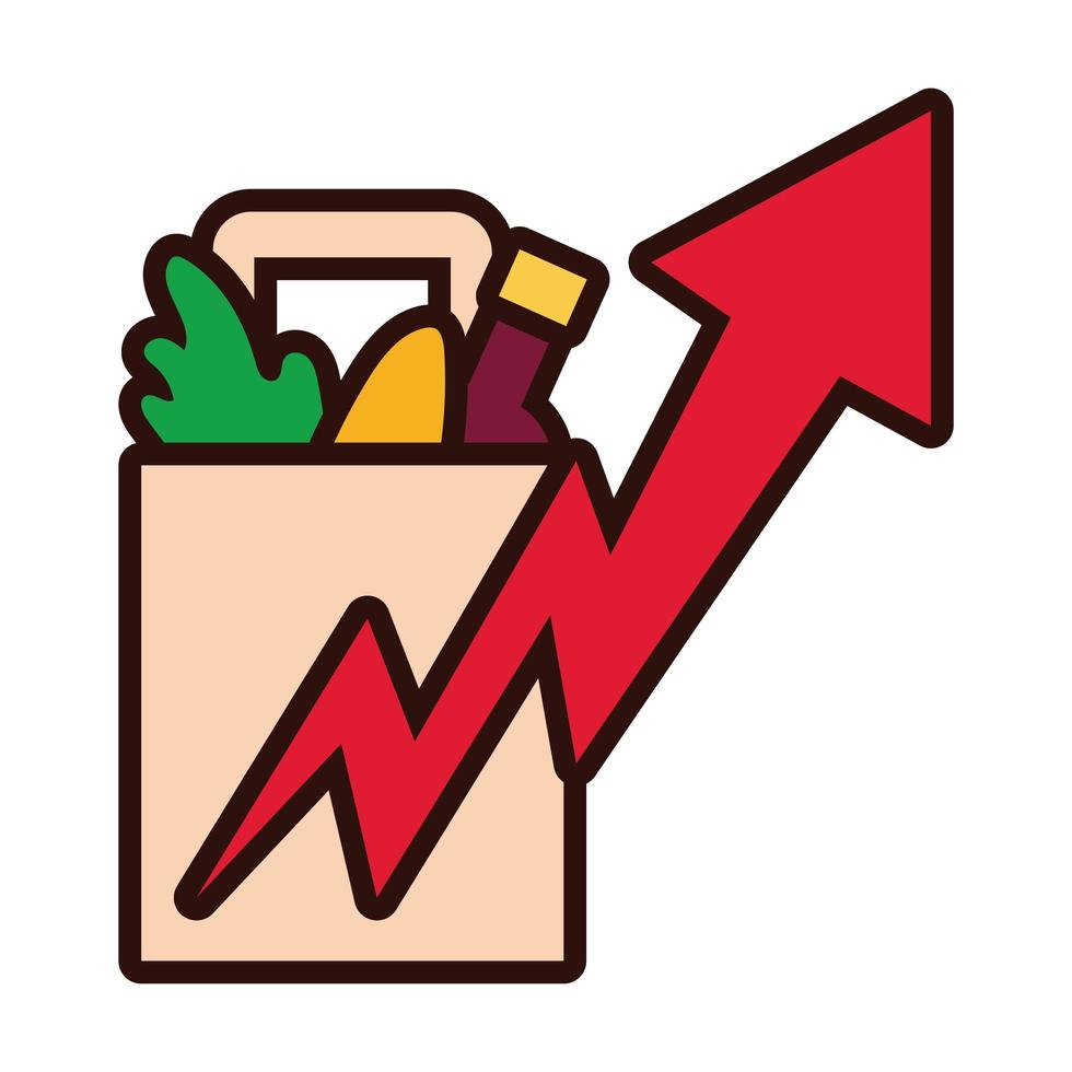 shoppingkasse med pil upp och matlinjer och fyllningsstil vektor