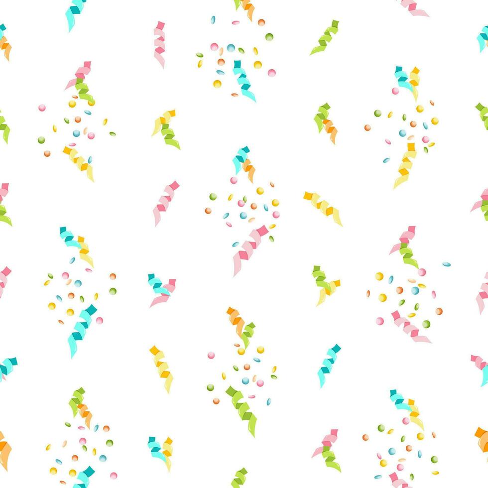 serpentin, konfetti sömlös mönster. bakgrund för Semester design. vektor