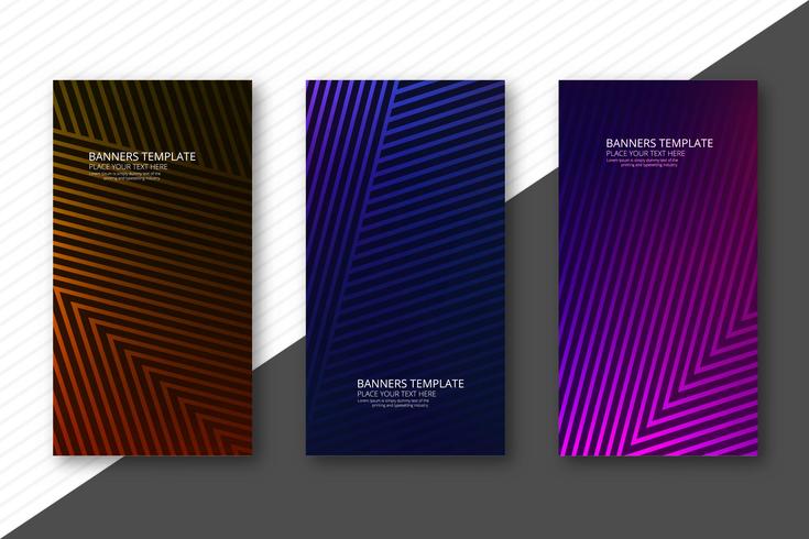 Moderna geometriska linjer färgstarka mall banners set design vektor