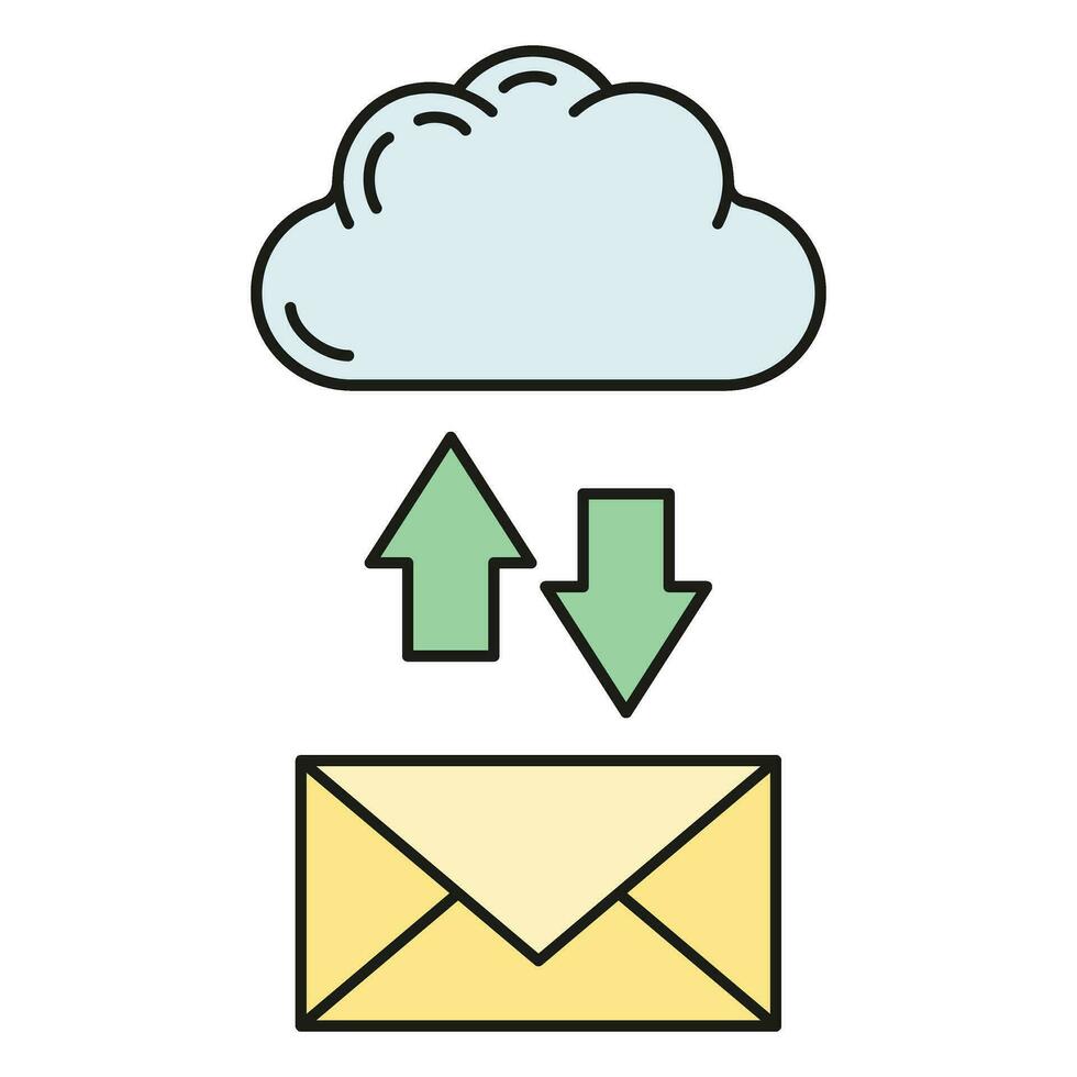 Daten Austausch Wolke Symbol, schützen Fernbedienung die Info Lagerung, Datenbank Computer Technologie Information Gliederung eben Vektor Illustration, isoliert auf Weiß.