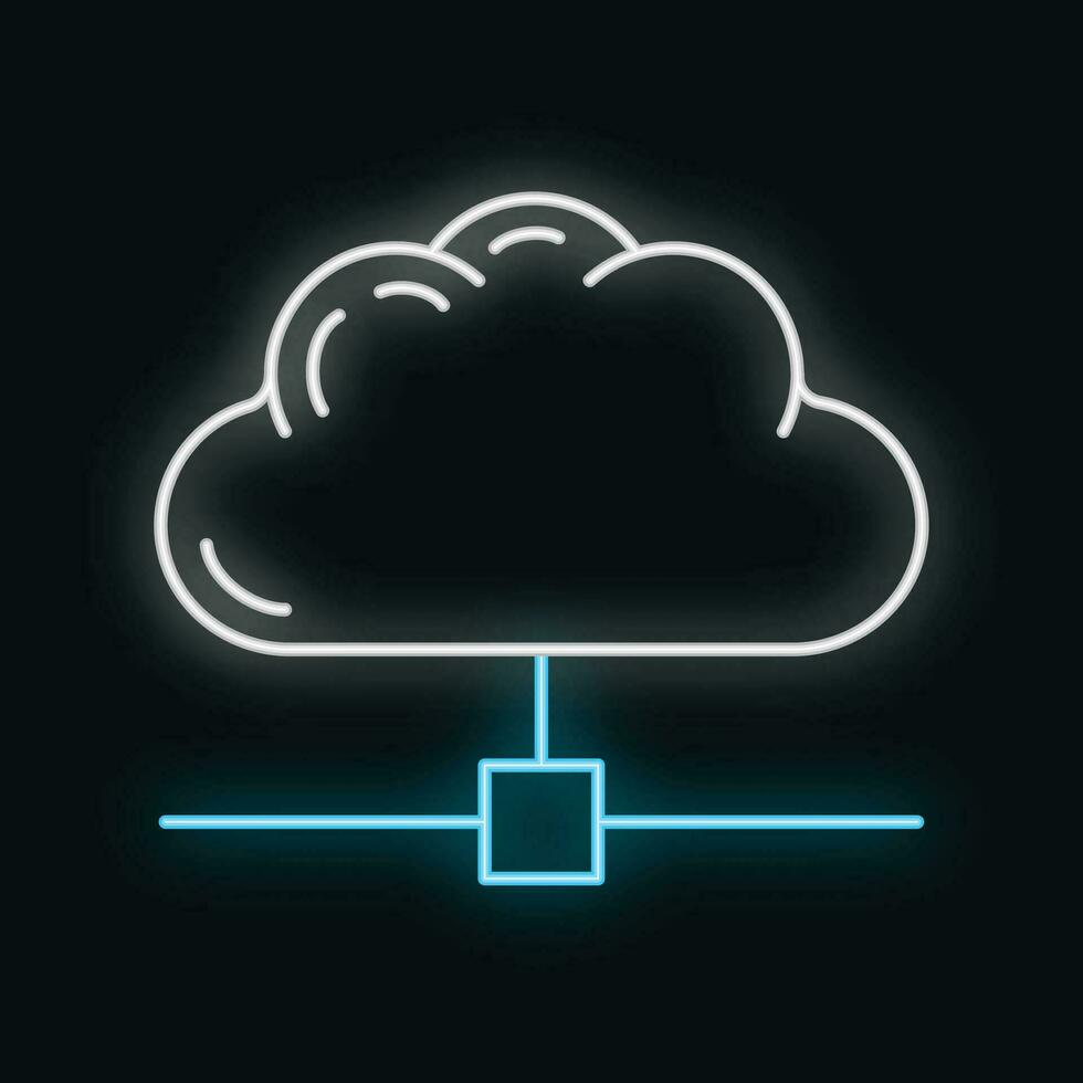 Daten Austausch Wolke Symbol glühen Neon- Stil, Fernbedienung die Info Lagerung, Datenbank Computer Information Gliederung eben Vektor Illustration, isoliert auf Weiß.