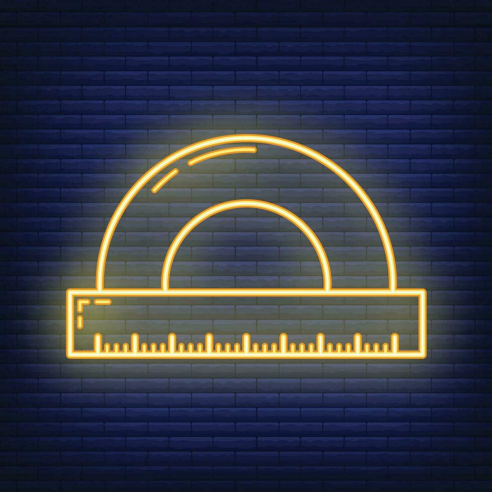 hölzern Lineal Bleistift dokumentieren Symbol glühen Neon- Stil, lehrreich Institution Verfahren, zurück zu Schule Gliederung eben Vektor Illustration, isoliert auf schwarz.