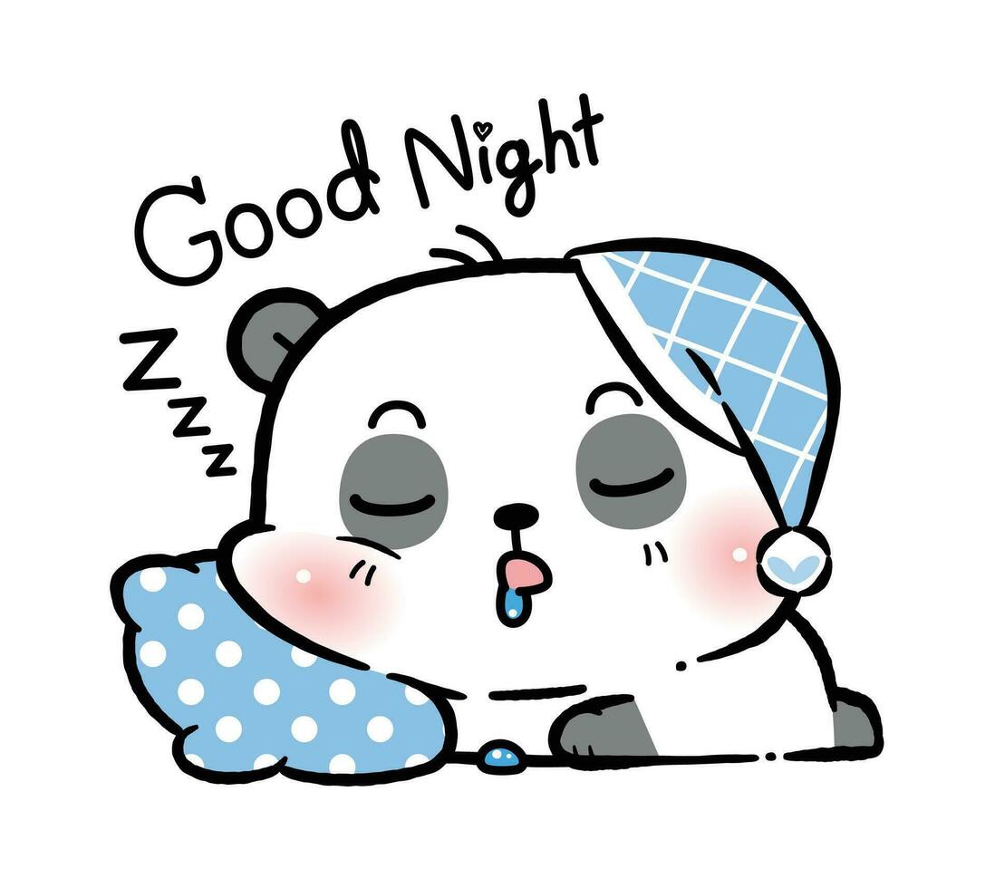 süß wenig Panda Schlafen, gut Nacht, eben Karikatur Stil. vektor
