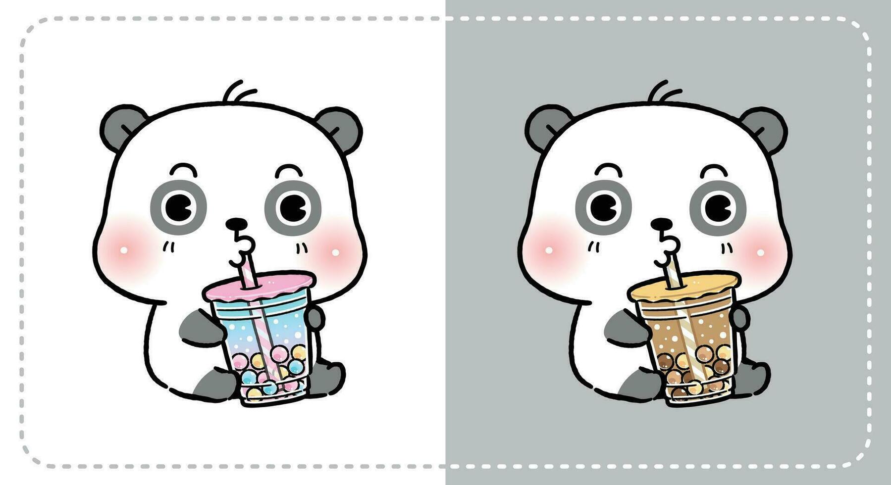 süß wenig Panda Essen Boba Milch Tee. eben Karikatur Stil vektor