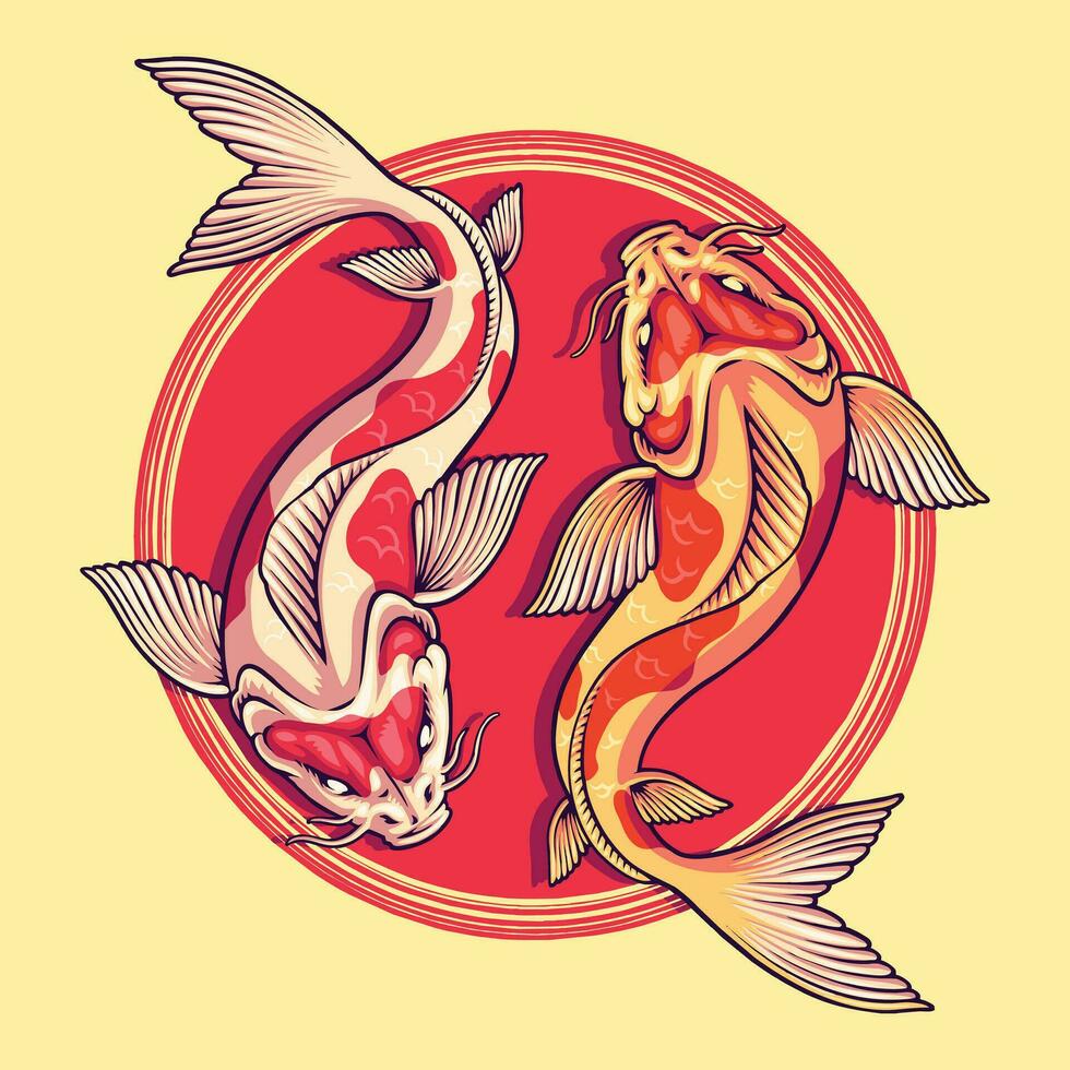 japansk koi fisk yin yang logotyp illustration vektor