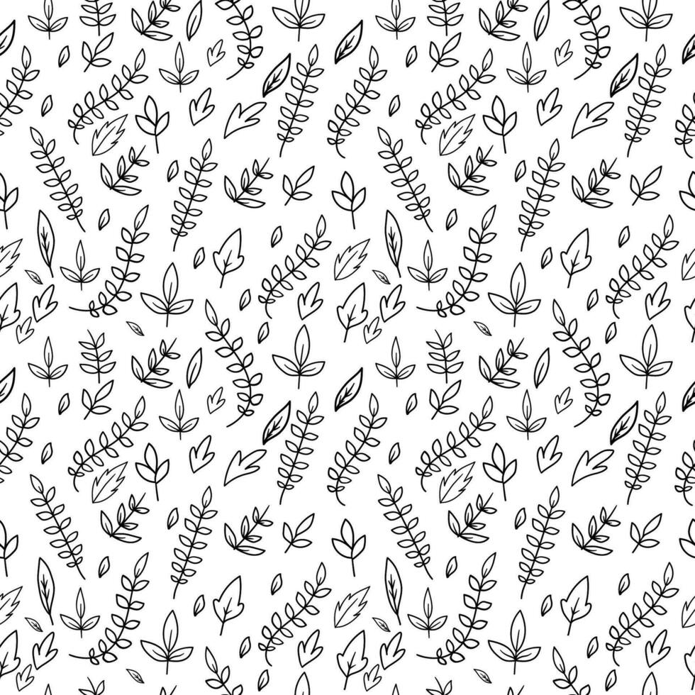 sömlös mönster med översikt blad svart och vit vektor