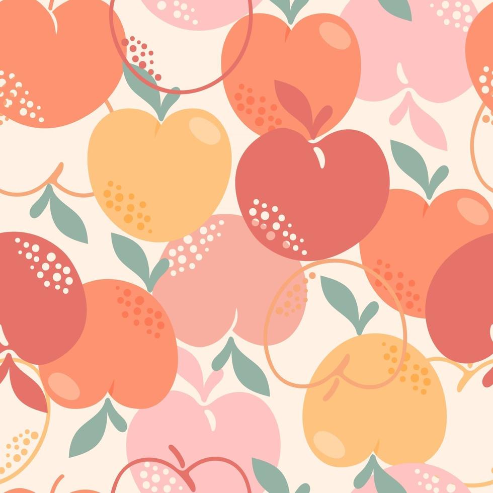 sömlösa mönster med persikor eller aprikoser blad och blommor vektor