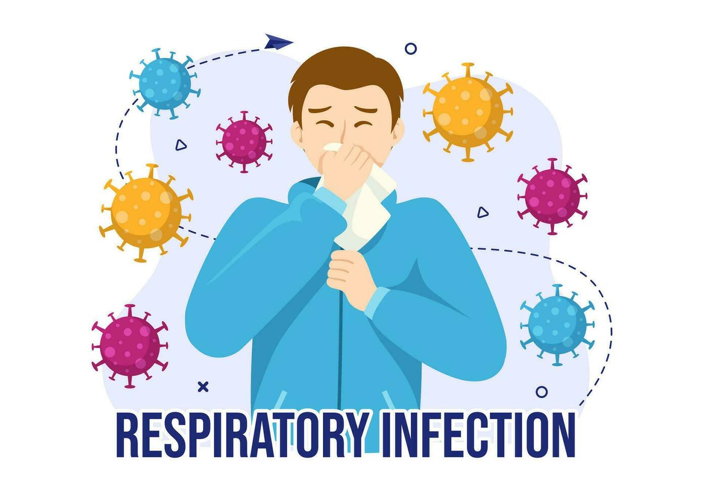 respiratorisk infektion vektor illustration av inflammation i de lungor med virus celler i sjukvård bakgrund platt tecknad serie hand dragen mallar