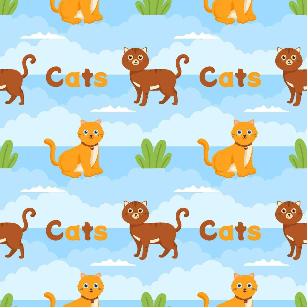 Katzen Tiere nahtlos Muster Design mit Katze Element im Vorlage Hand gezeichnet Karikatur eben Illustration vektor