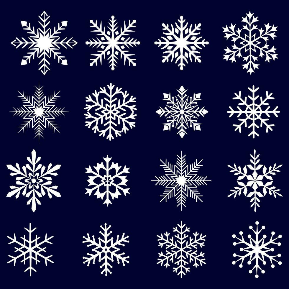 uppsättning snöflingor i klotter stil för vinter- design. samling hand dragen snöflingor. vektor