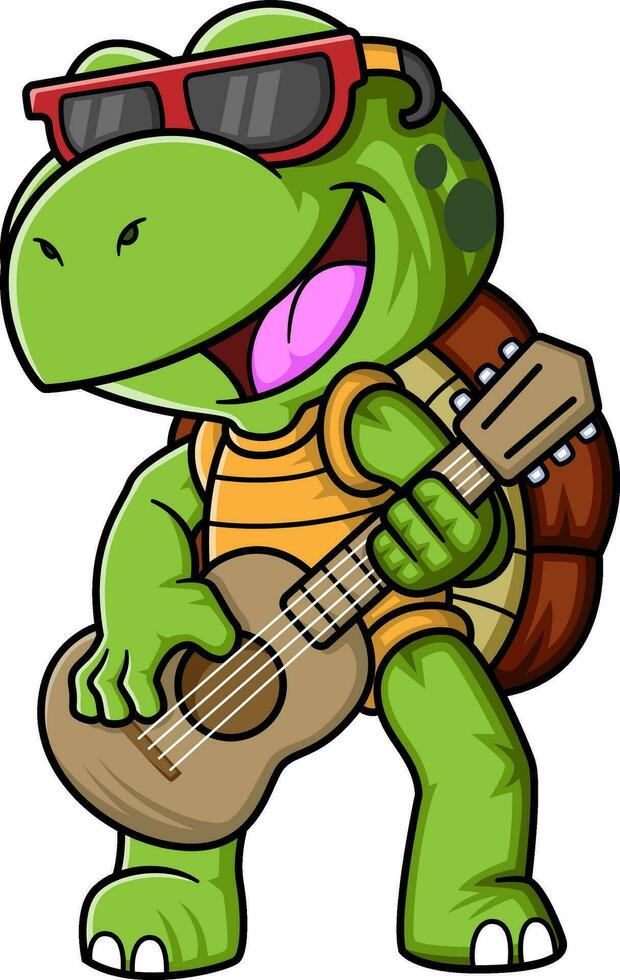 Karikatur wenig Schildkröte spielen ein Gitarre vektor