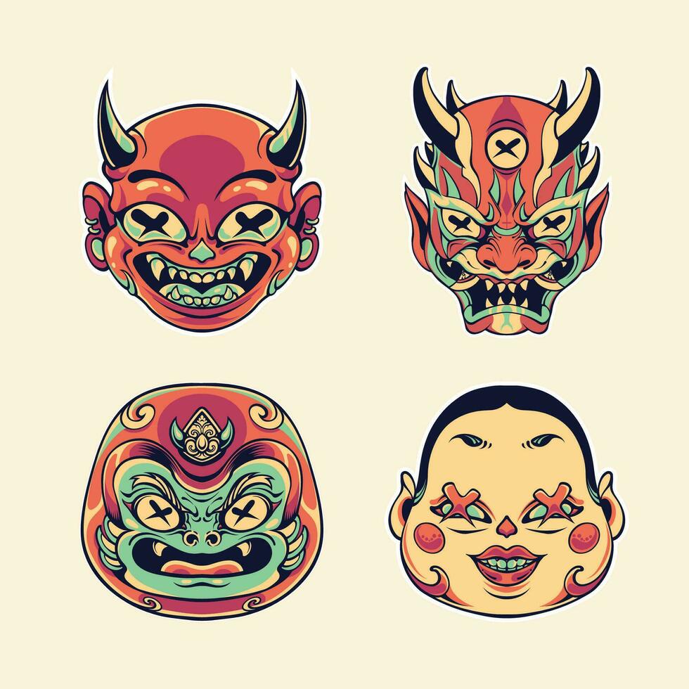 japanisch einstellen Maske Vektor Kunst