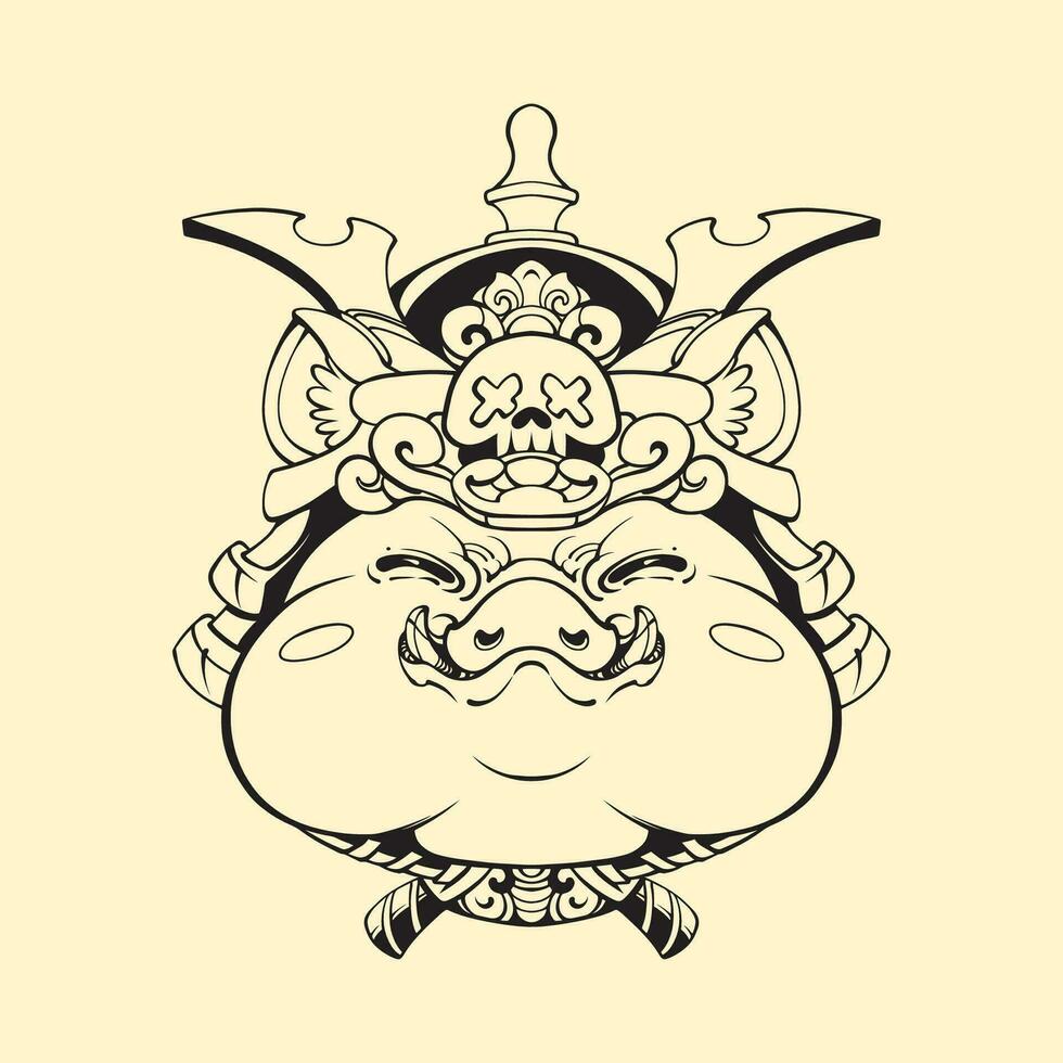 japansk samuraj gris ansikte översikt vektor