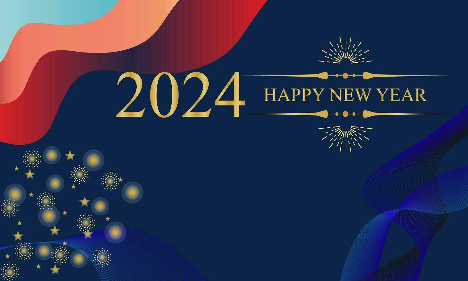 2024 glücklich Neu Jahr Hintergrund Design. golden 2024 glücklich Neu Jahr Beschriftung auf Blau Hintergrund. vektor