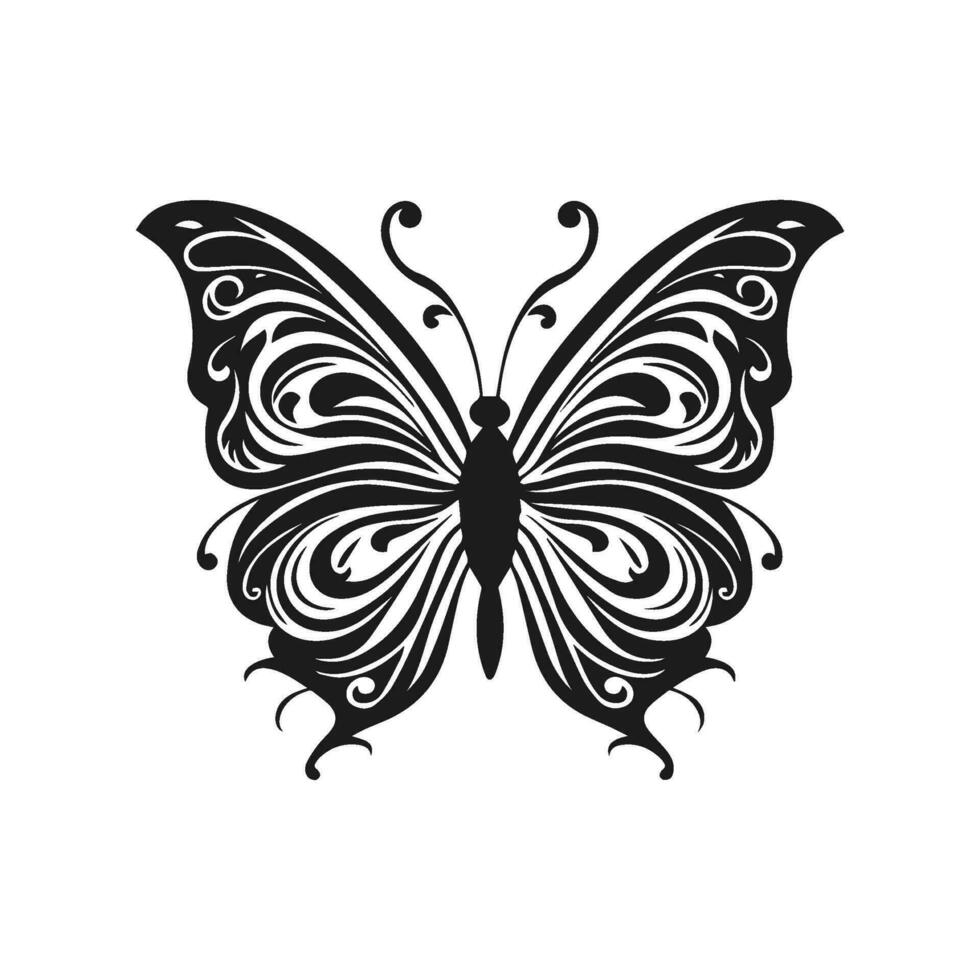 tätowieren Schmetterling Linie Kunst Stammes- schwarz auf Weiß Hintergrund ,Schmetterling tätowieren isoliert auf Weiß vektor