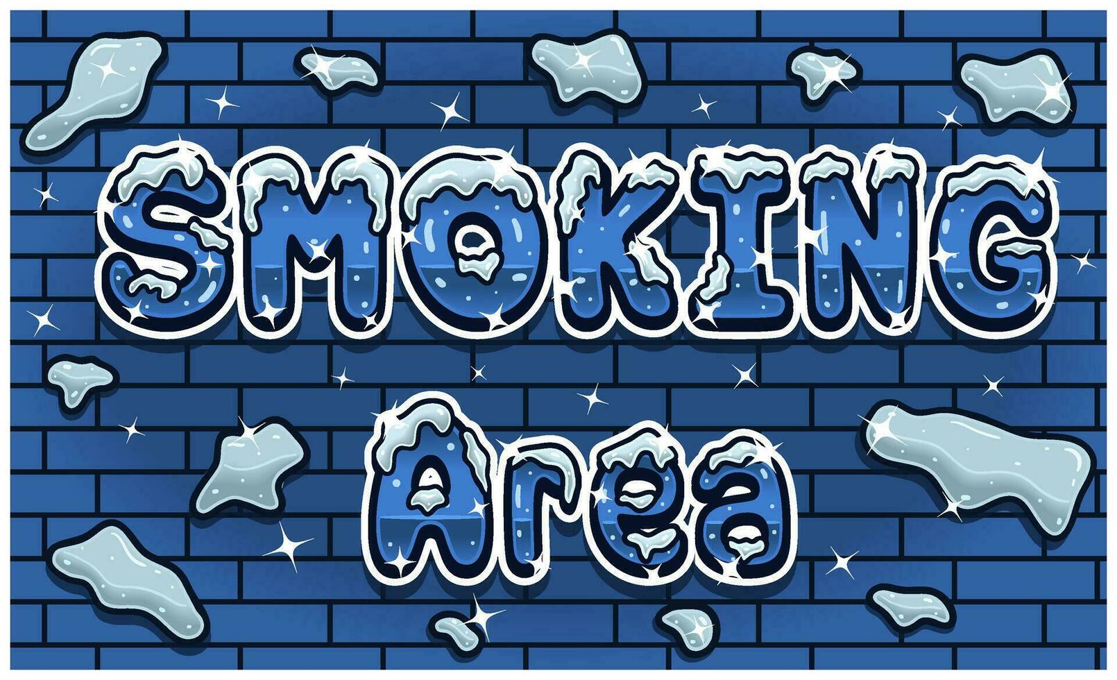 Rauchen Bereich Beschriftung mit Schnee Eis Schriftart im Backstein Mauer Hintergrund zum Zeichen Vorlage. Text bewirken und einfach Steigungen. vektor