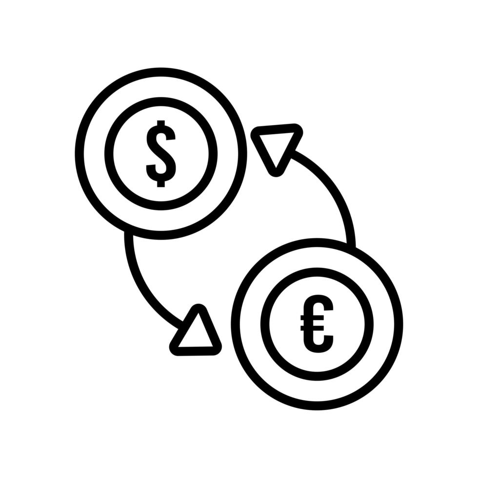 Dollar- und Euro-Münze mit Pfeillinienstil vektor