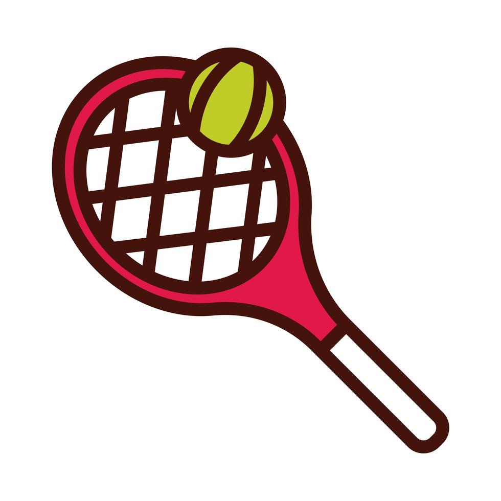 Tennissportschläger und Balllinie und Füllsymbol vektor