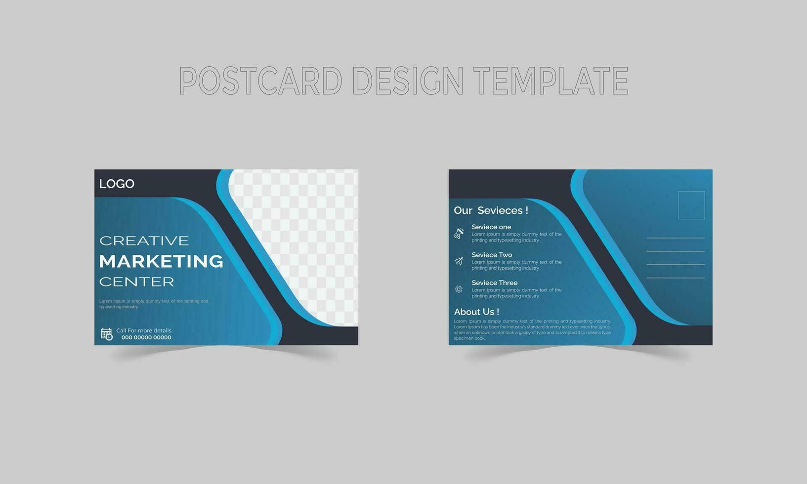företag vykort layout med blå accenter . med vektor formatera.