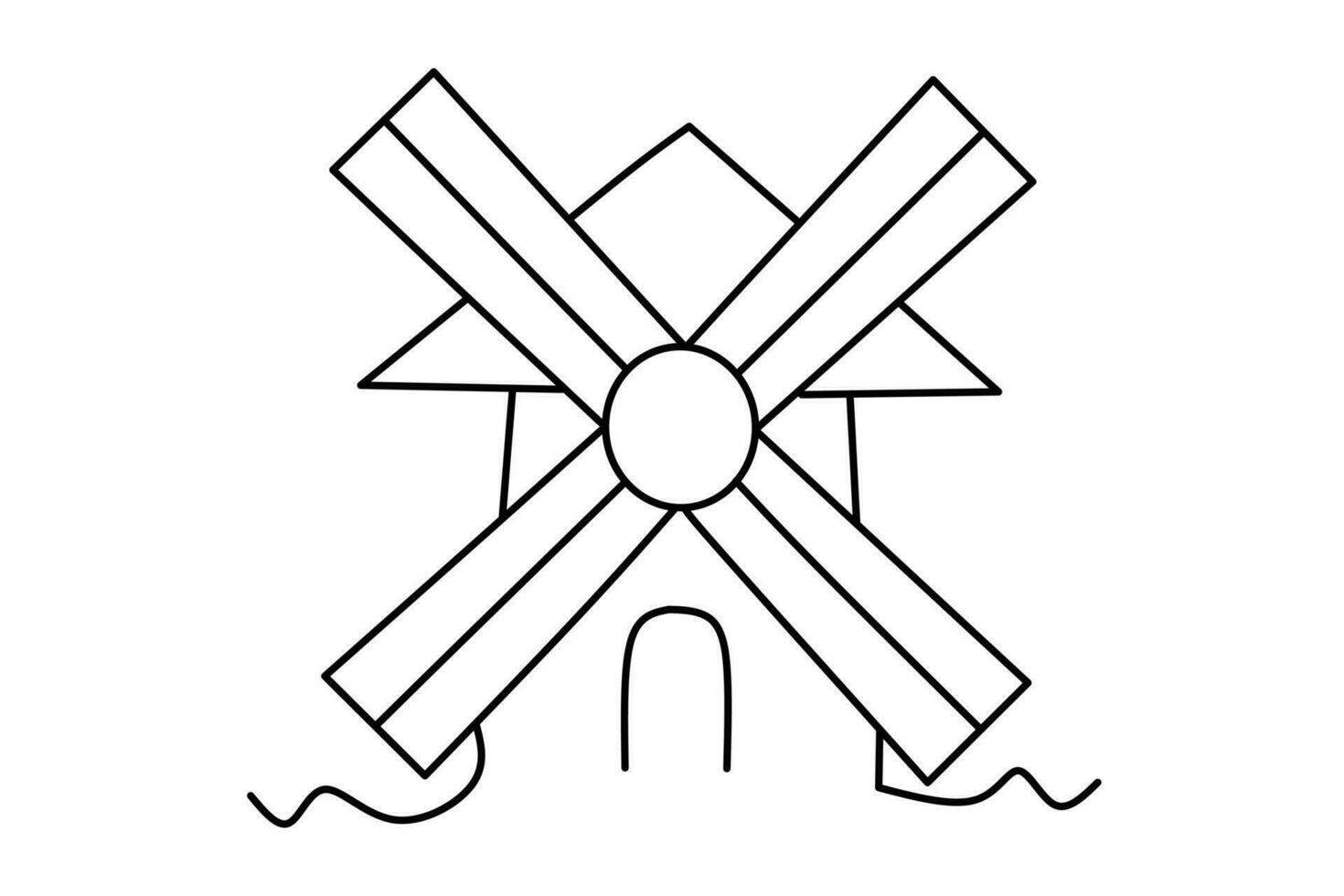 Windmühle Linie Zeichnung isoliert auf Weiß Hintergrund. Vektor Illustration.