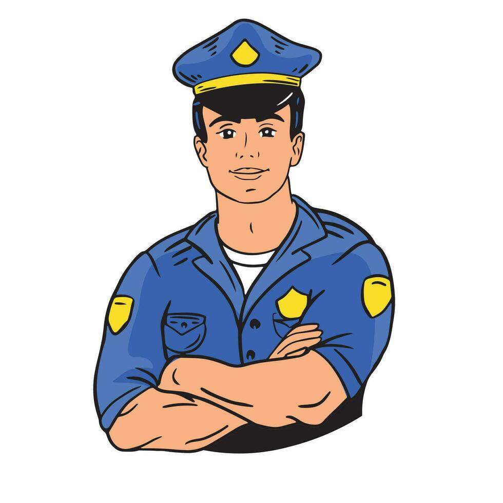 Polizist Emblem im handgemalt Farbe im Gekritzel Stil. Polizei skizzieren. Vektor Illustration.