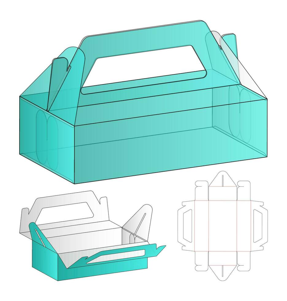 låda förpackning stansad mall design. 3d mock-up vektor