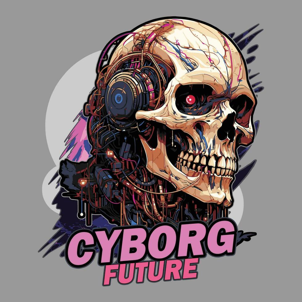 Cyborg Roboter Schädel im Cyberpunk Epoche vektor