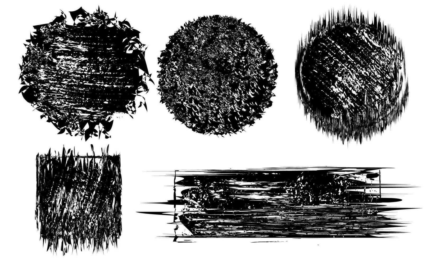 schwarz Grunge Post Briefmarken Sammlung, Kreise. Banner, Abzeichen, Logos, Symbole, Etiketten und Abzeichen Satz, Not Texturen. Vektor Illustration leer Formen isoliert auf Weiß Hintergrund