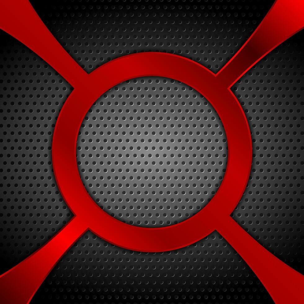 dunkel Metall perforiert Hintergrund mit rot Kreis gestalten vektor