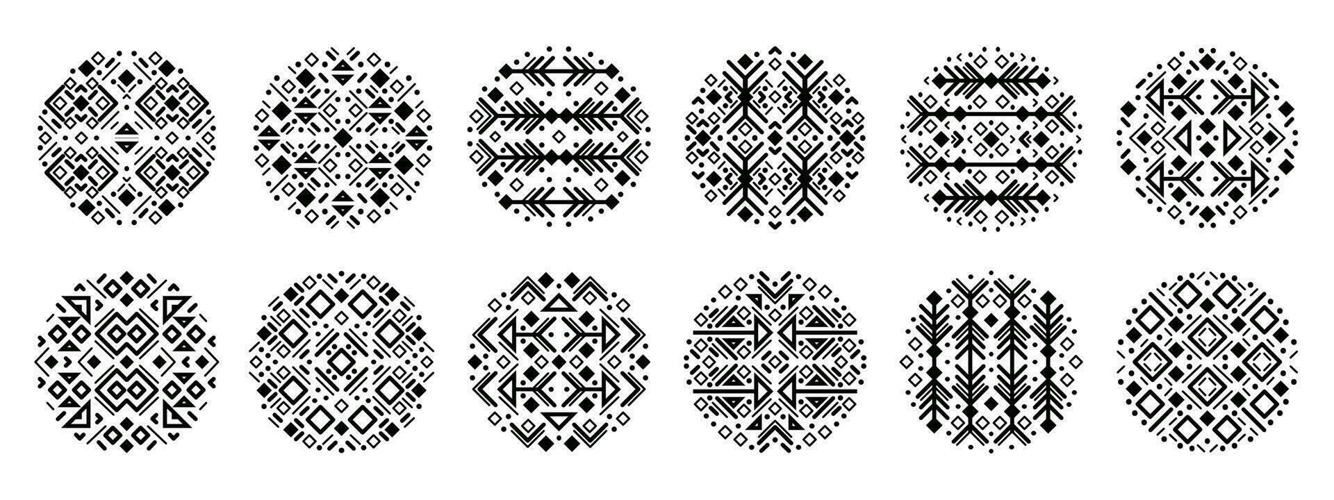 vektor uppsättning av stam- omslag former, dekorativ geometrisk aztec cirklar