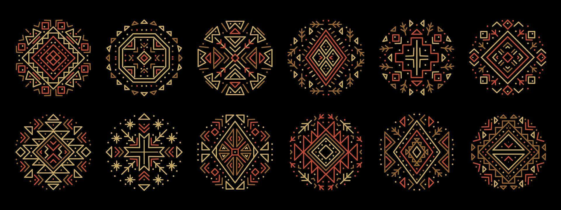Vektor einstellen von Stammes- Startseite Formen, dekorativ geometrisch aztekisch Kreise