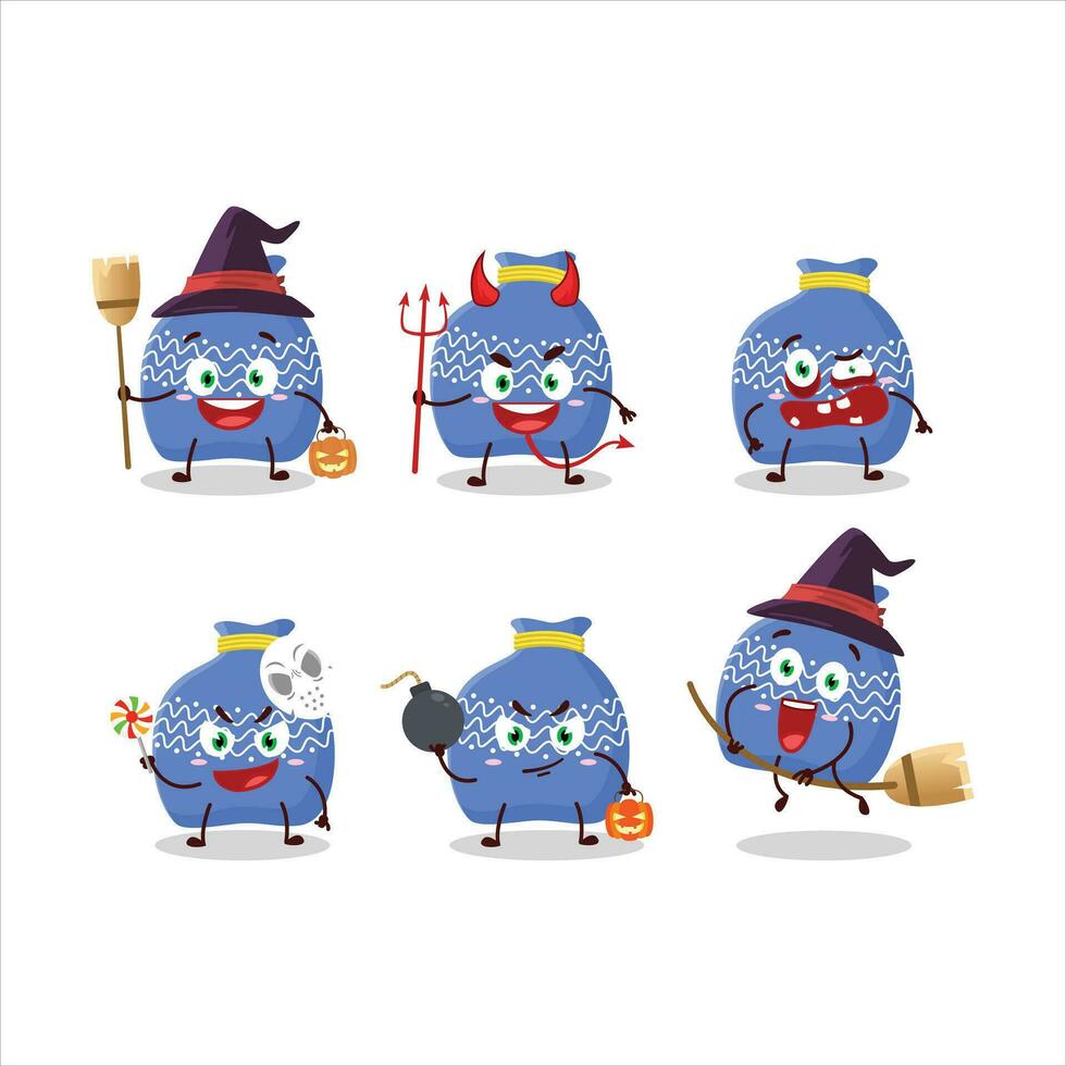 Halloween Ausdruck Emoticons mit Karikatur Charakter von Blau Santa Tasche vektor