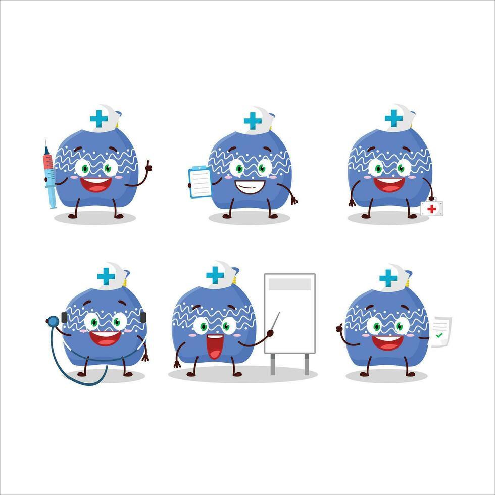 Arzt Beruf Emoticon mit Blau Santa Tasche Karikatur Charakter vektor