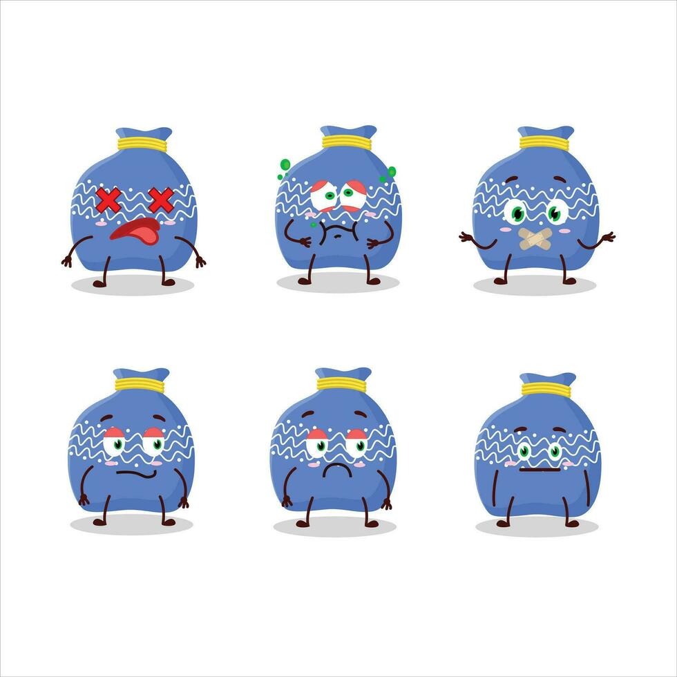 blå santa väska tecknad serie karaktär med nej uttryck vektor