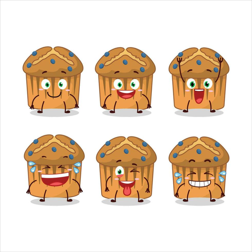 tecknad serie karaktär av blåbär muffin med leende uttryck vektor