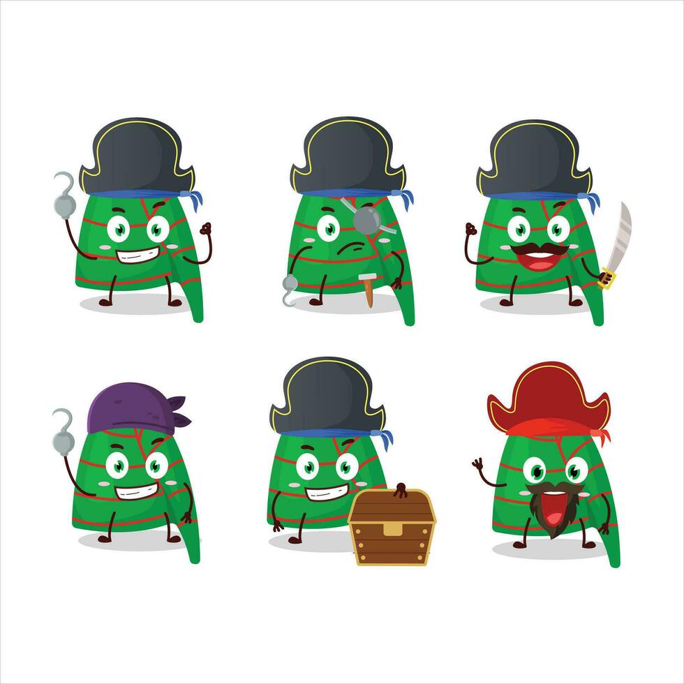 Karikatur Charakter von Grün Streifen Elf Hut mit verschiedene Piraten Emoticons vektor