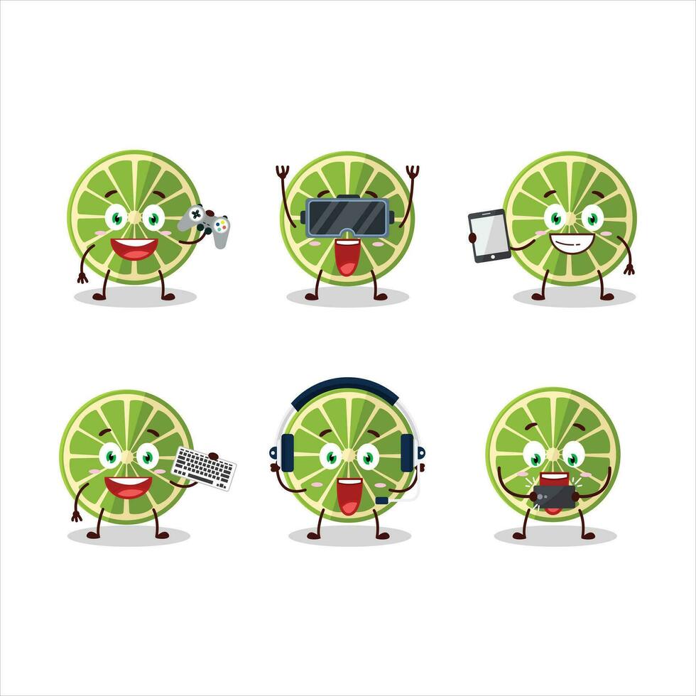 citron- tecknad serie karaktär är spelar spel med olika söt uttryckssymboler vektor
